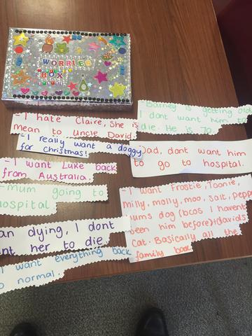 Feelings cake, worry dolls, angry tiles, memory jars & resource pots